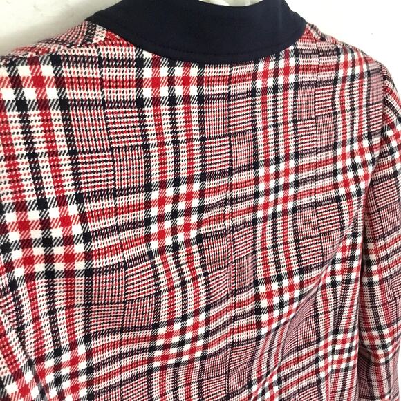 TOMMY HILFIGER Women's RED BLUE WHITE HOUNDSTOOTH Plaid Zip-Up Jacket Sz 4 - Picture 9 of 9